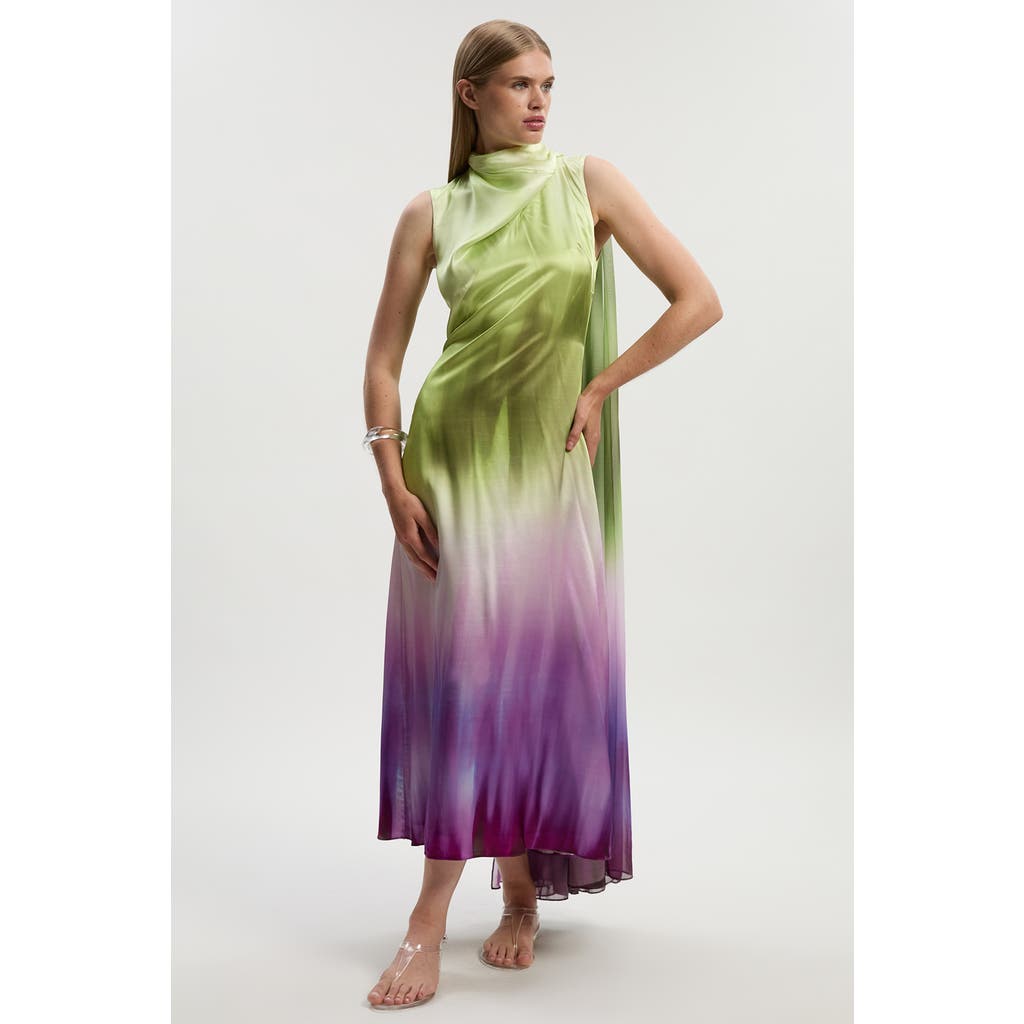 Karen Millen Ombre Satin Cape Midi Dress In Multi