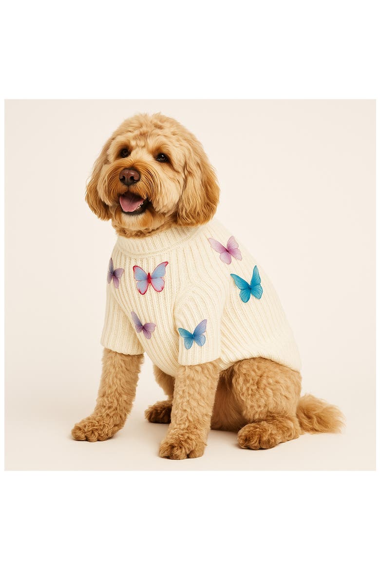 Butterfly 3D Icon Rib Dog Sweater, Alternate, color, CREAM