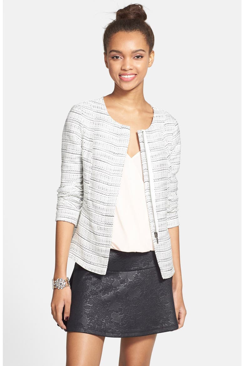 Ruffle Back Tweed Jacket, Main, color, WHITE/ BLACK