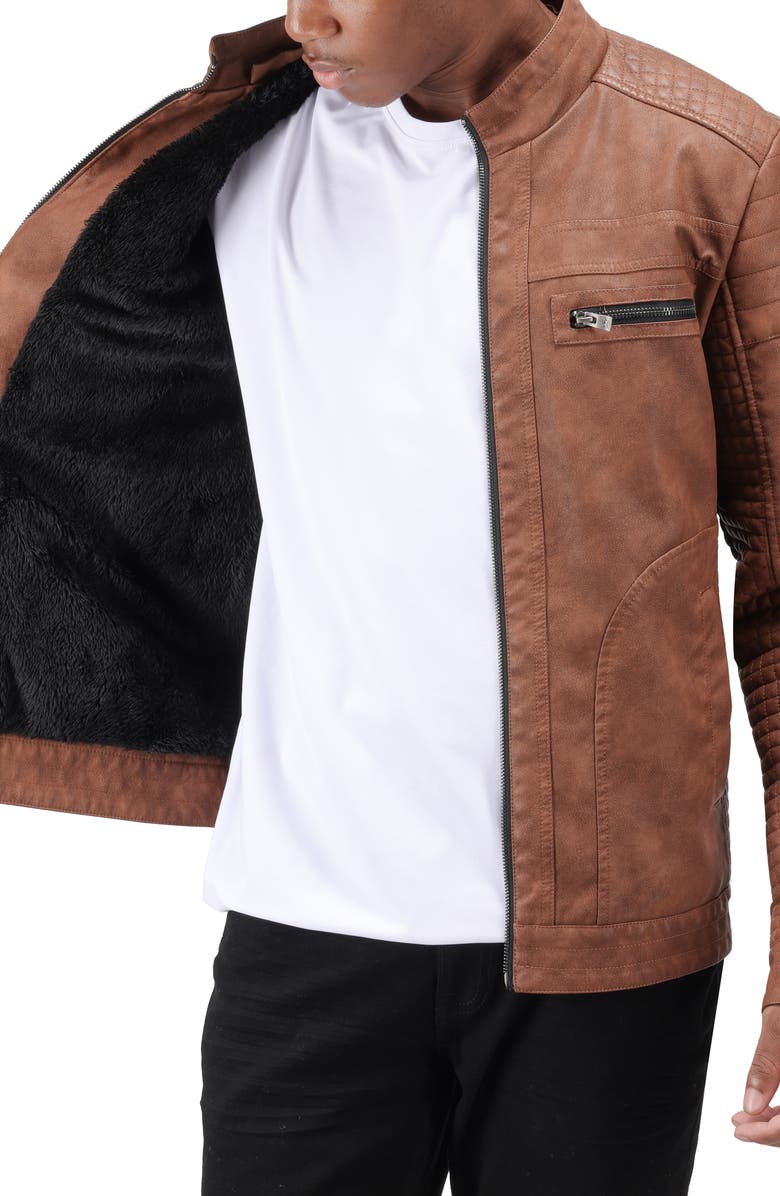XRAY Faux Shearling Lined Faux Leather Racing Jacket, Alternate, color, Tan