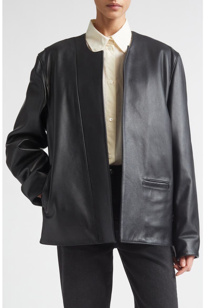 Minimal Leather Biker Jacket, Main, color, BLACK
