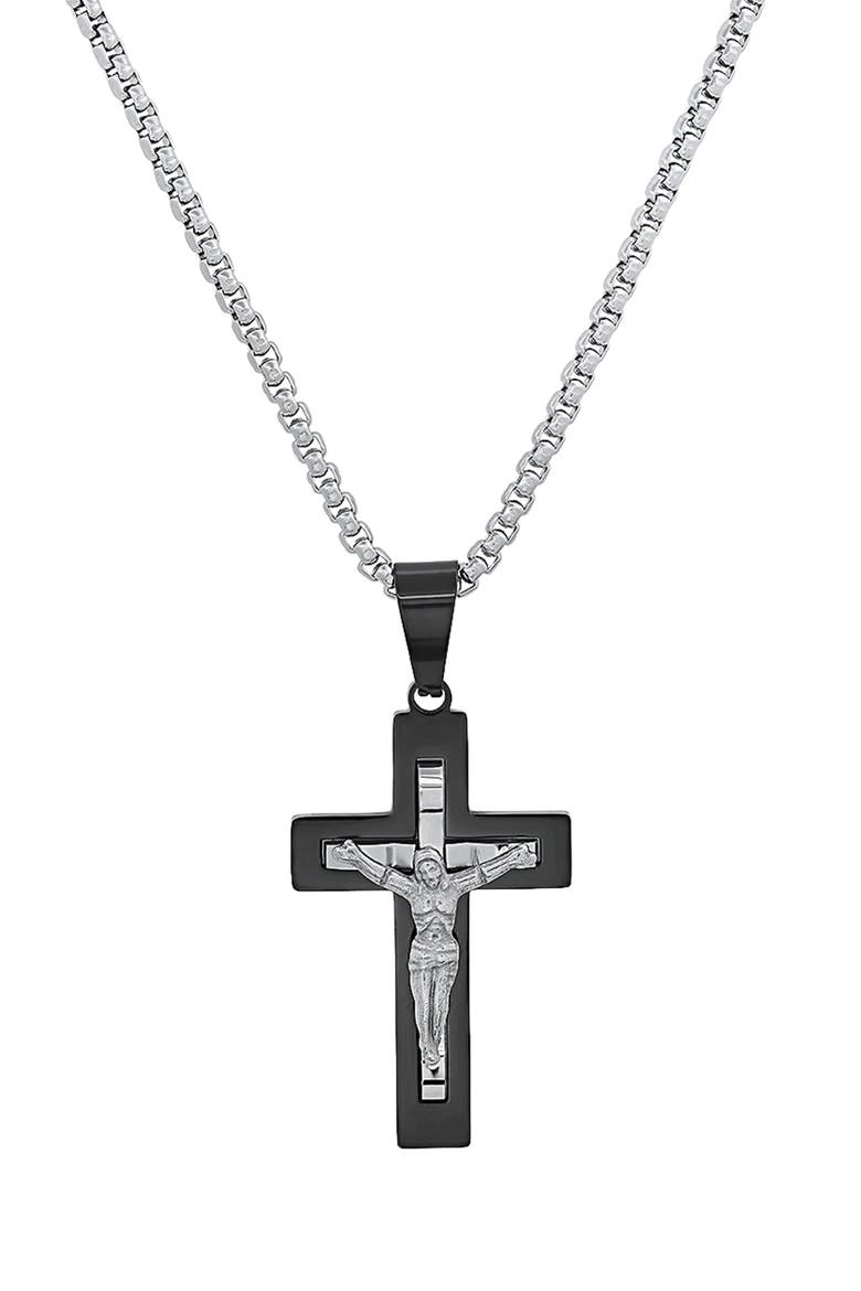 Men's Two-Tone Cross Pendant Necklace, Main, color, SILVER/ BLACK