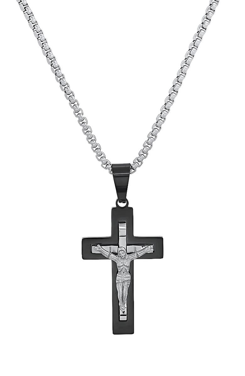 HMY JEWELRY Men's Two-Tone Cross Pendant Necklace, Main, color, 