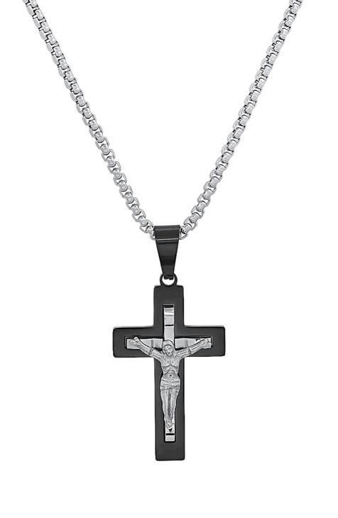 Men's Two-Tone Cross Pendant Necklace