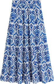 Boden Nadia Print Tiered Cotton Maxi Skirt