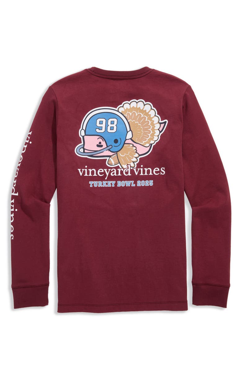 vineyard vines Kids' Football Turkey Long Sleeve Cotton Graphic T-Shirt, Alternate, color, Crimson