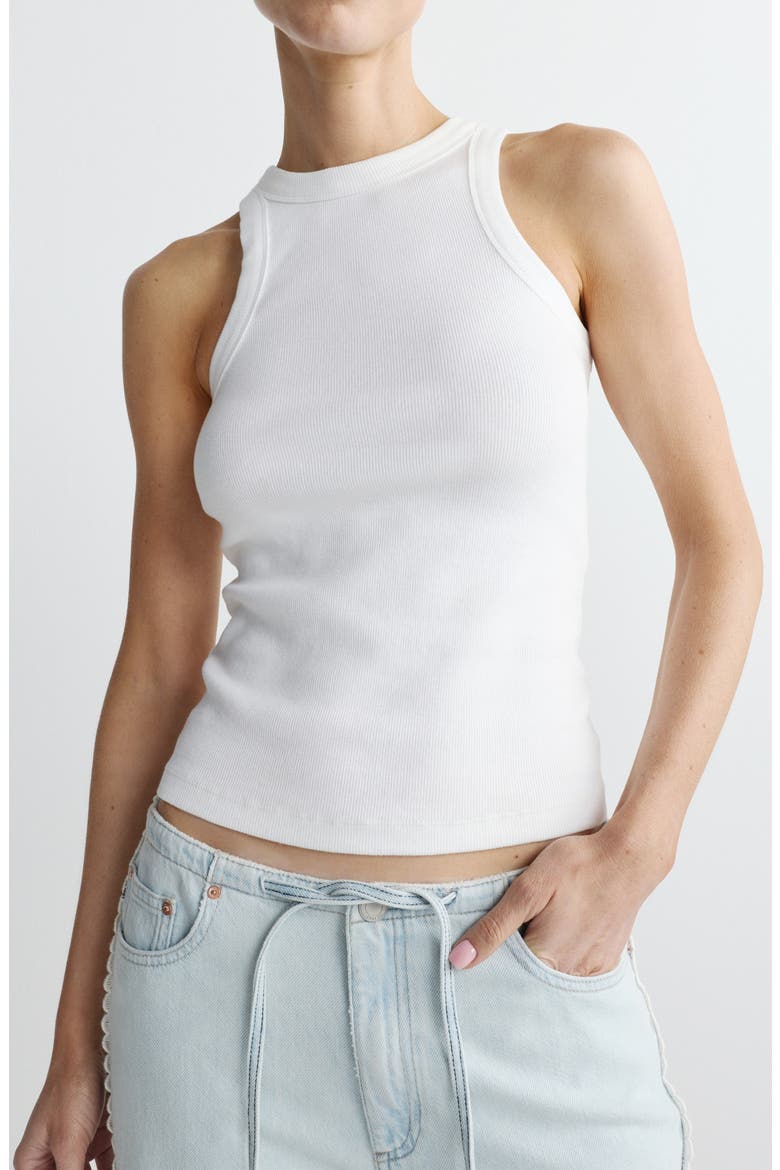 High Neck Stretch Cotton Rib Tank, Alternate, color, WHITE