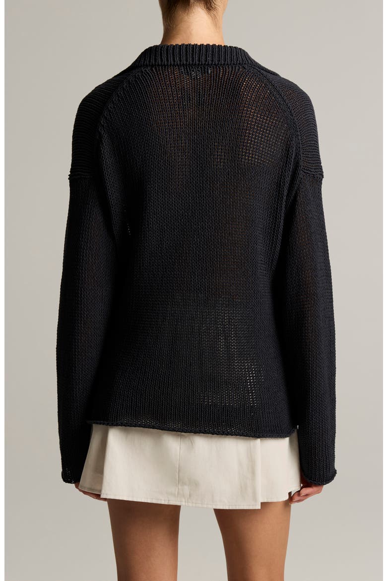 Coated Cotton Blend Polo Sweater, Alternate, color, INK