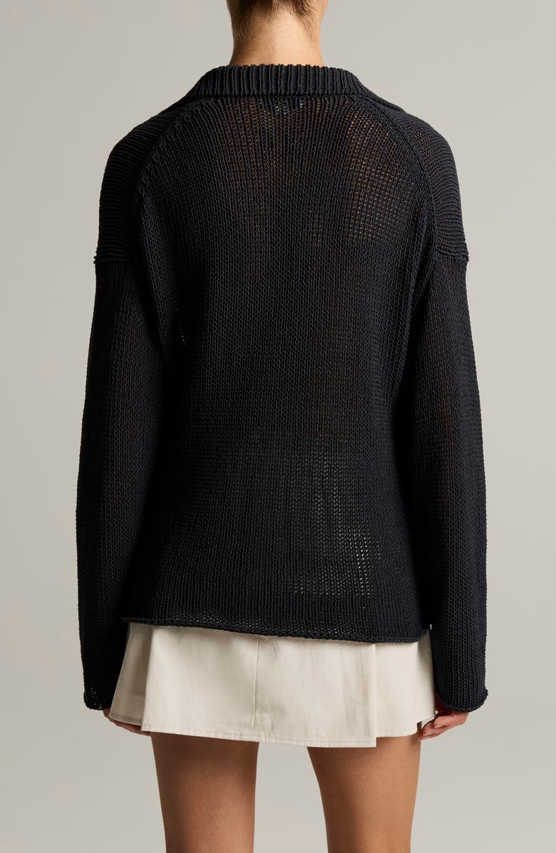 Vince Coated Cotton Blend Polo Sweater, Alternate, color, Ink