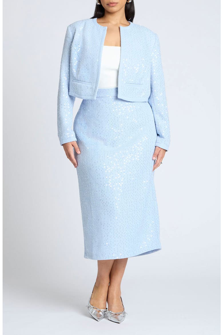 Sequin Tweed Crop Jacket, Alternate, color, BLUE