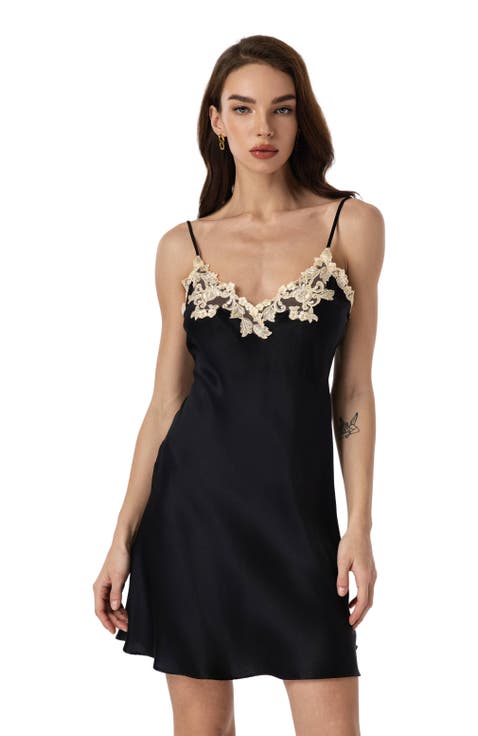 Mulberry Silk V-Back Lace Nightgown Slip Dress
