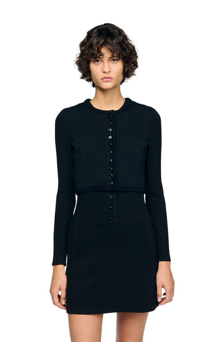 SANDRO Cropped fine knit cardigan, Main, color, Black