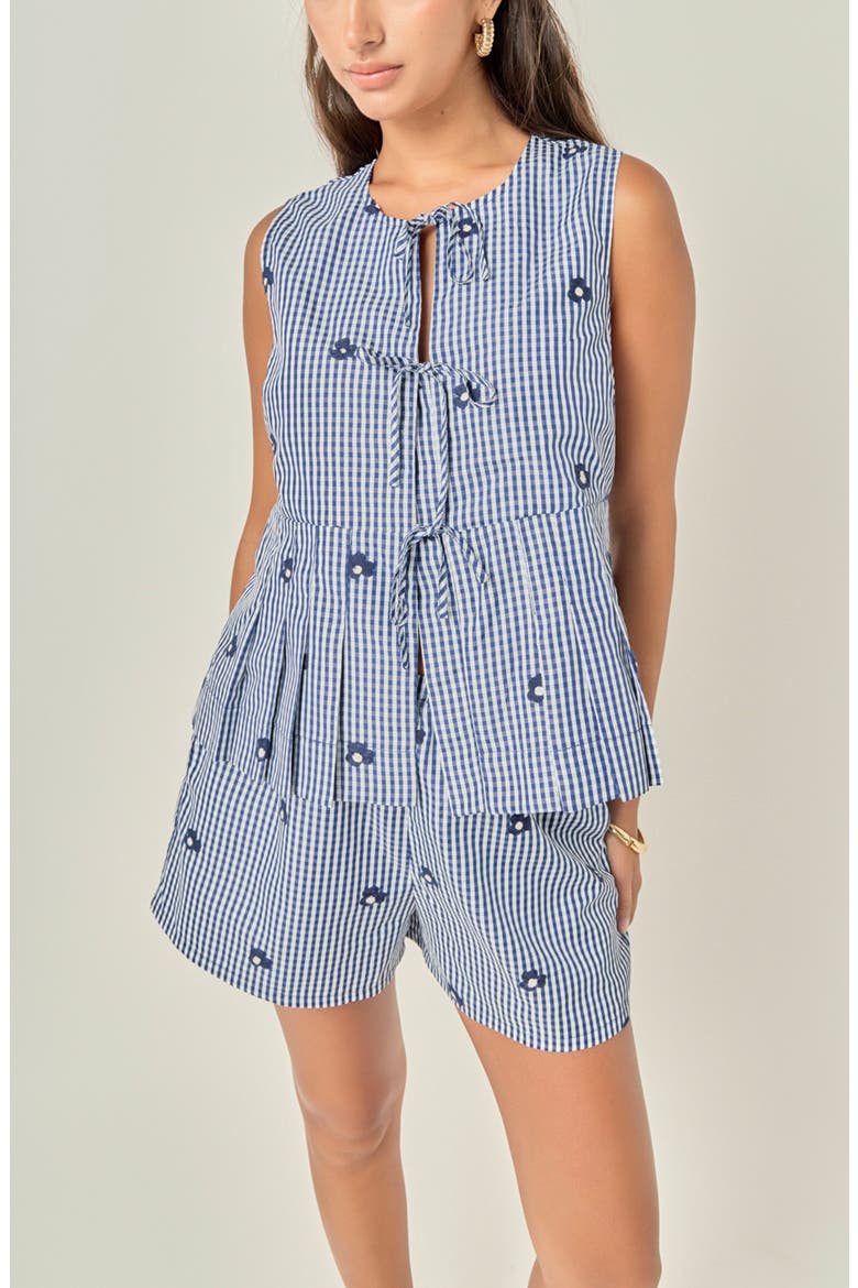 Embroidered Gingham Shorts, Alternate, color, NAVY