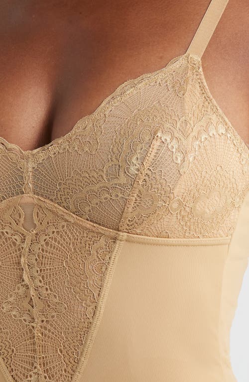 Pinsy Sculpting Lace Shapewear Bodysuit In Beige Sand