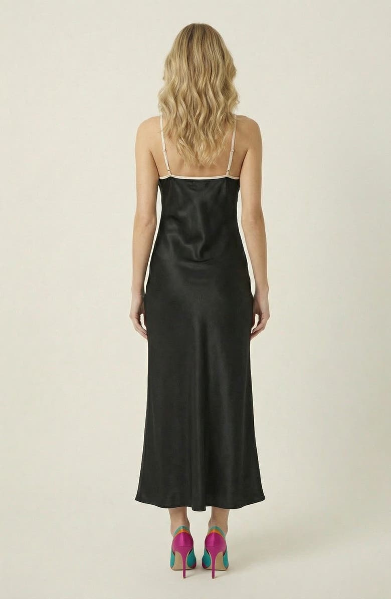 Modenaire Satin Plunging Cutout Maxi Dress, Alternate, color, Black / Cream