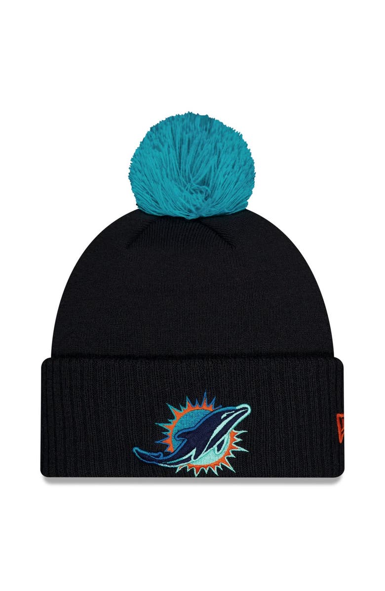 New Era Men's New Era Pitch Blue Miami Dolphins 2025 Rivalries Collection Sideline Cuffed Knit Hat with Pom, Main, color, Navy