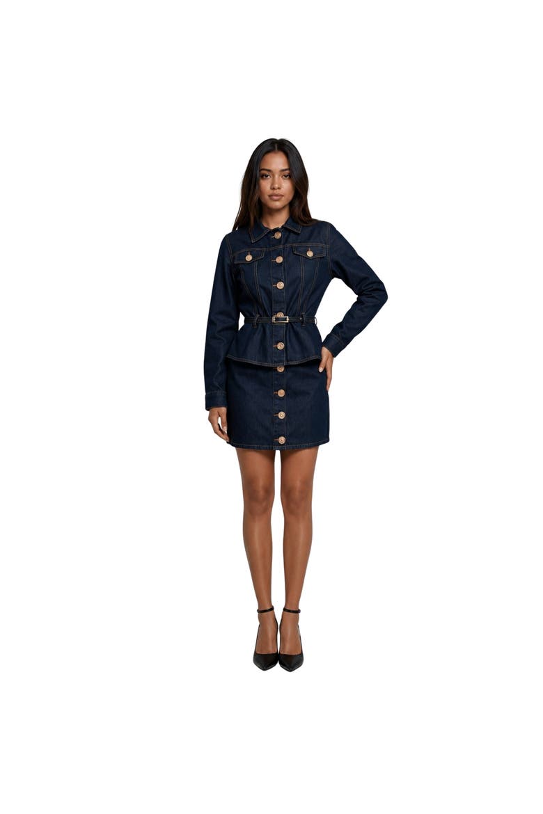 The Monaco Denim Peplum Jacket, Main, color, DENIM BLUE