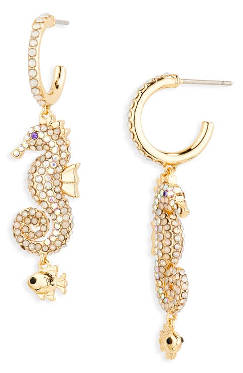 Vela Seashorse Drop Hoop Earrings