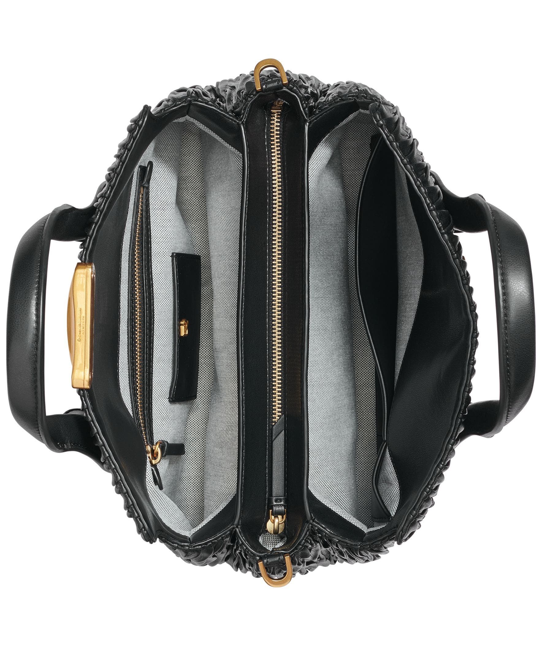 Donna Karan New York Amagansett Pleated Satchel, Alternate, color, Black/Gold