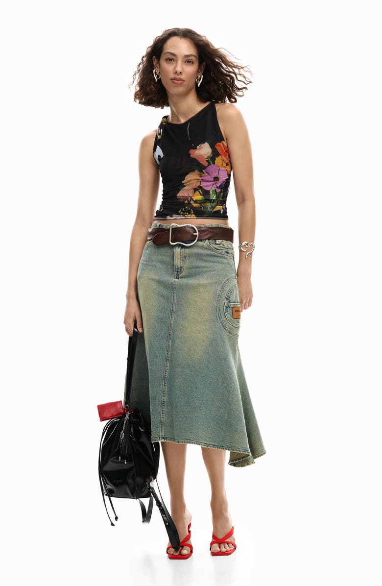 Desigual Twist Strap Stretch Tulle Top, Alternate, color, Black