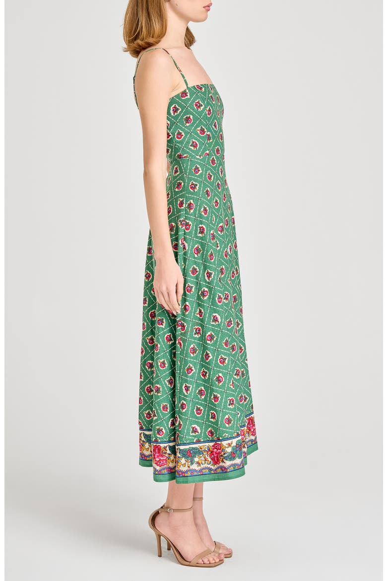 Josefina Scarf Print Linen Blend Midi Dress, Alternate, color, GREEN SCARF