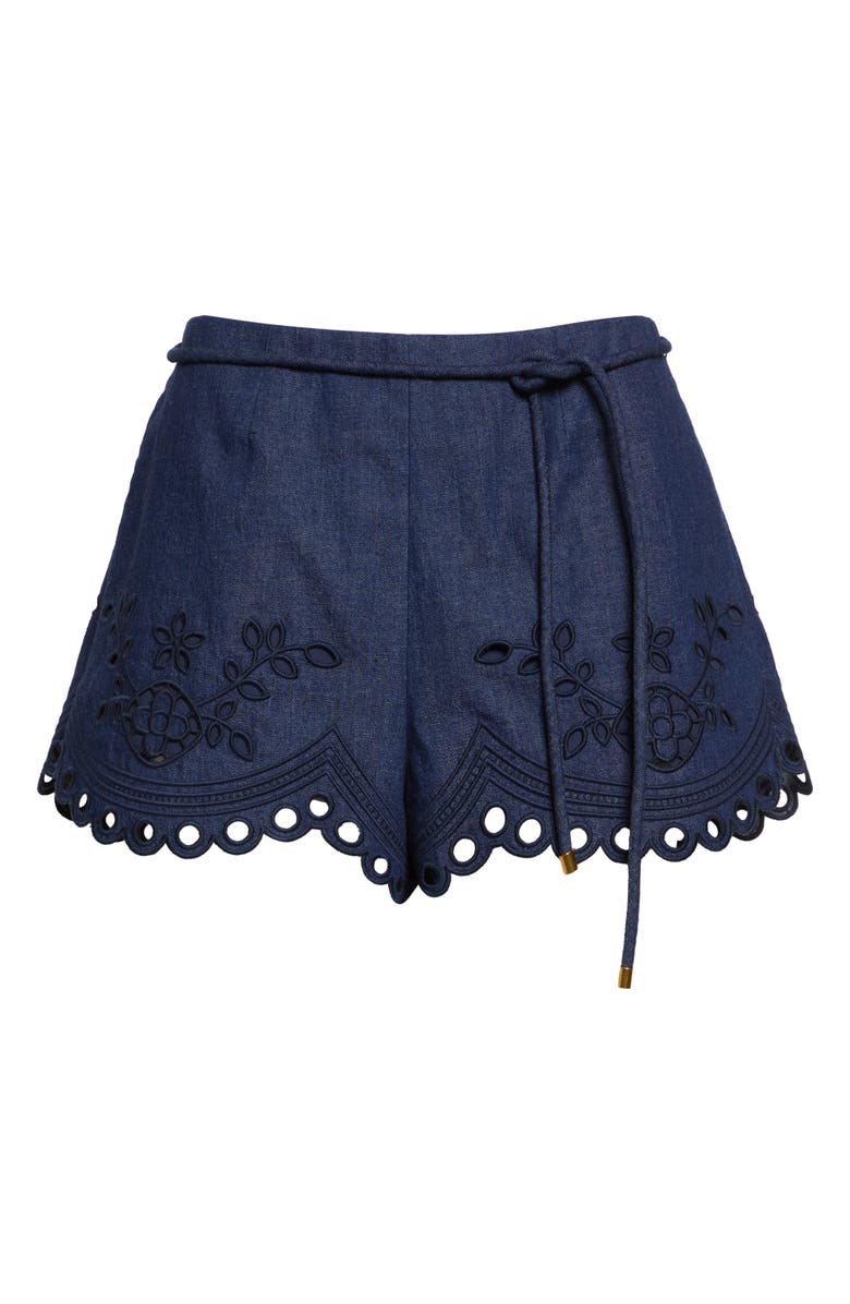 Zimmermann Mahon Broderie Anglaise Denim Shorts, Alternate, color, Ink