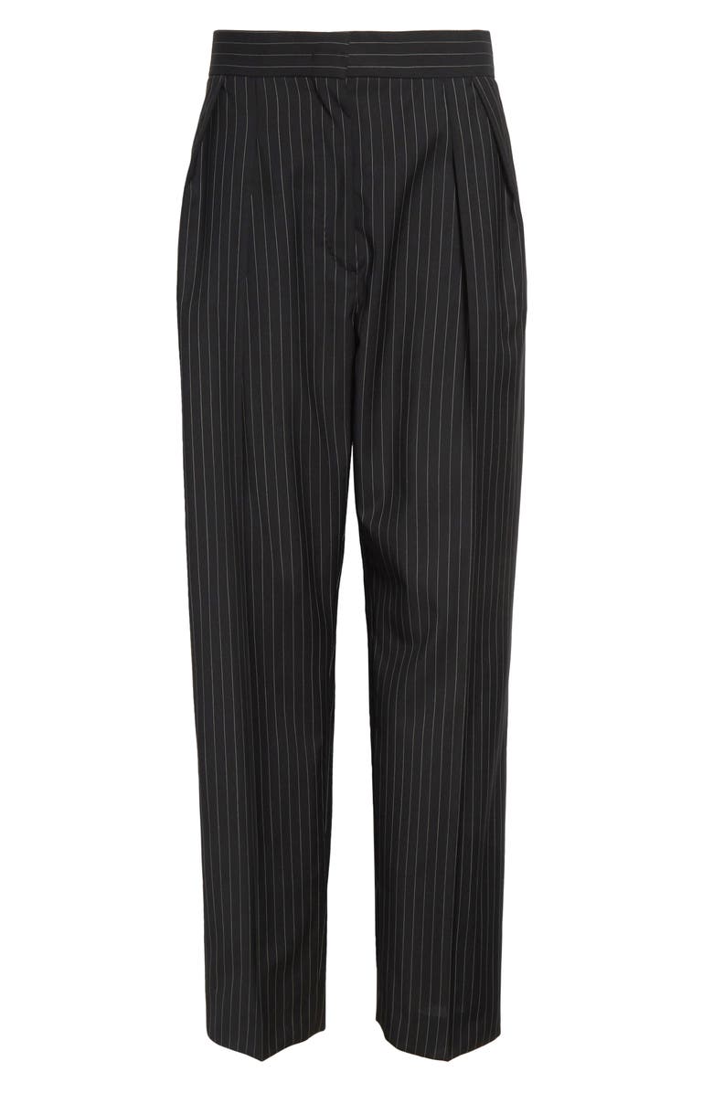 Max Mara Sesamo Pinstripe Wool Straight Leg Pants, Alternate, color, Black/ White