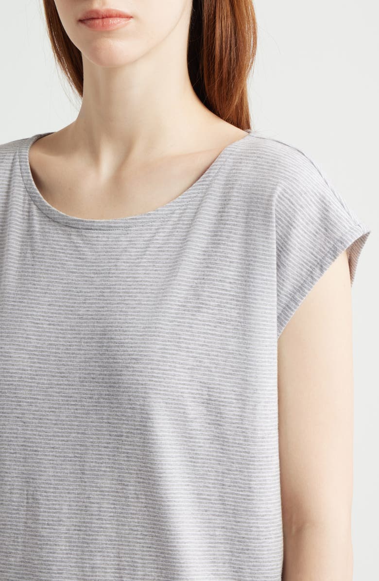 Eileen Fisher Stripe Cap Sleeve Organic Cotton Midi Dress, Alternate, color, Dark Pearl