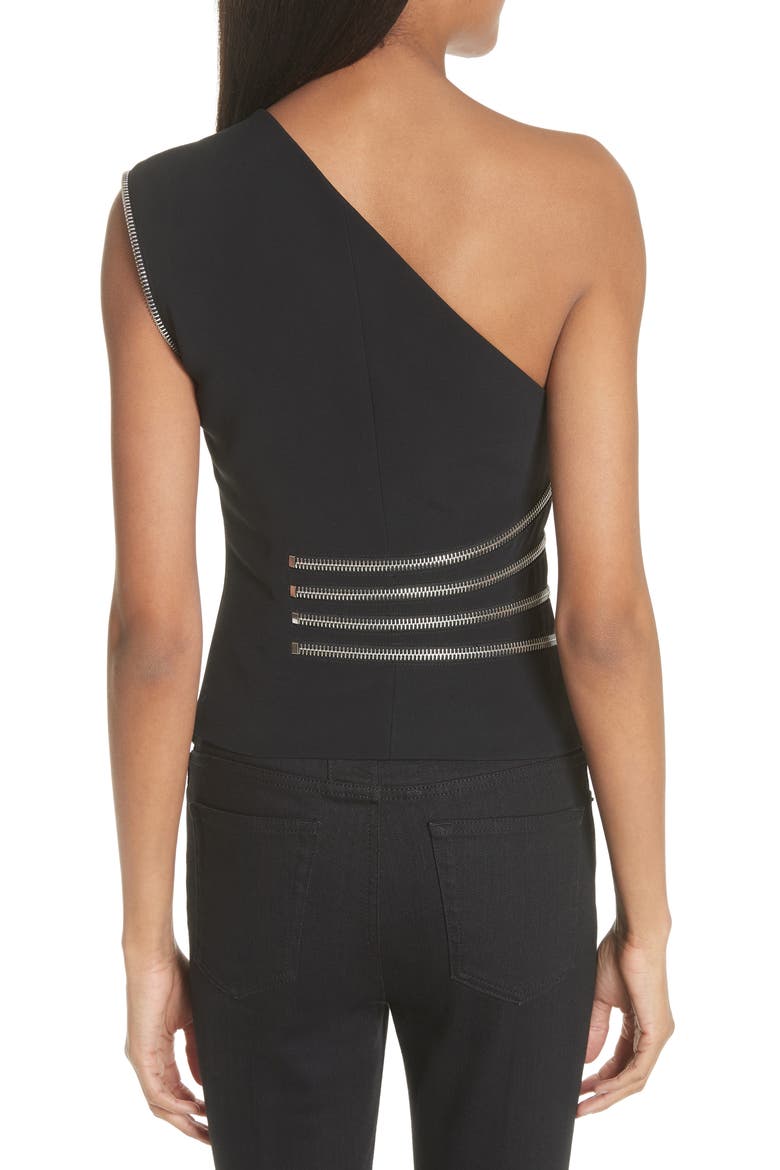 Zip Detail One Shoulder Top, Alternate, color, BLACK