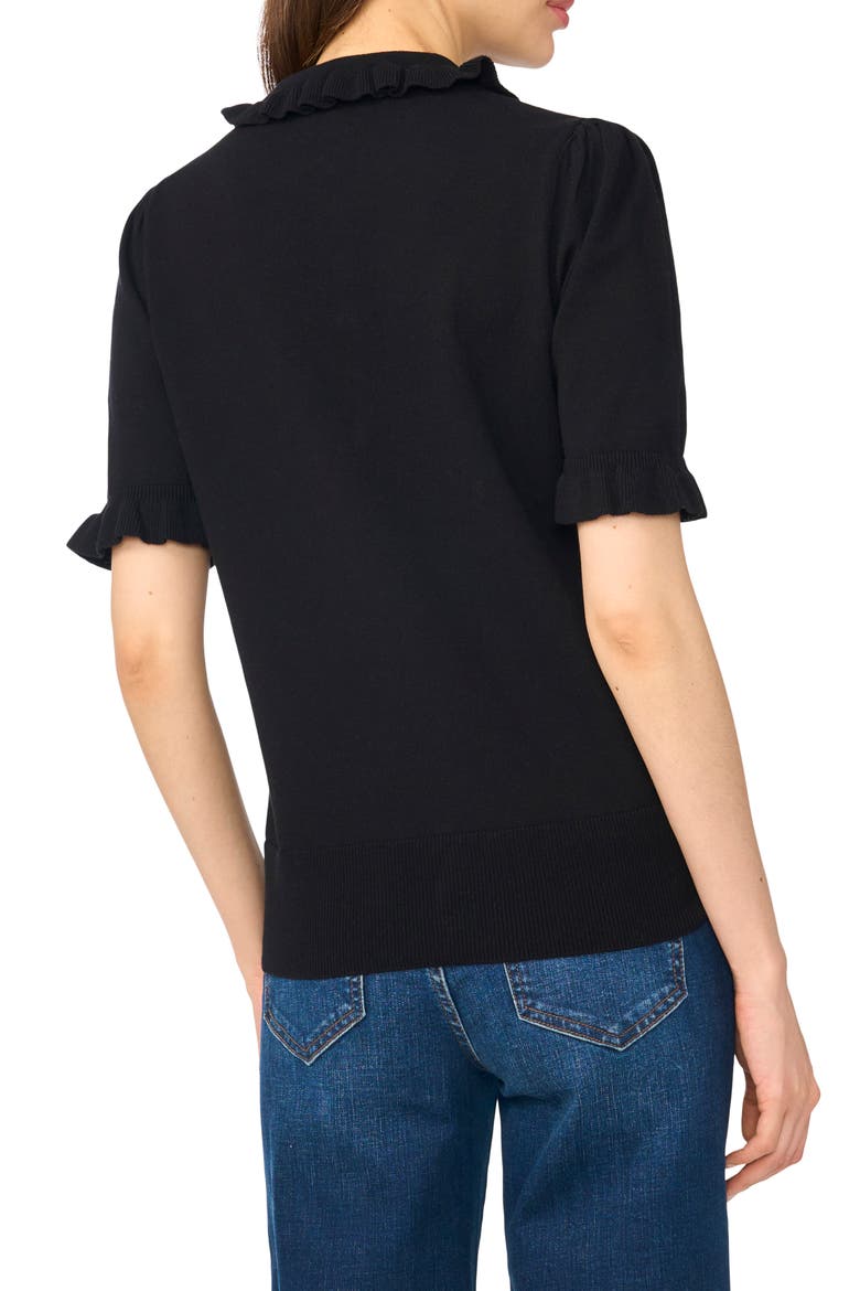 Ruffle Collar Short Sleeve Polo Sweater, Alternate, color, RICH BLACK