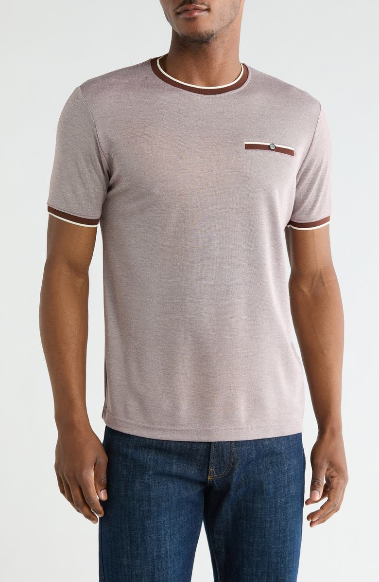 DENIM AND FLOWER Tipped Crewneck T-Shirt, Main, color, Brown