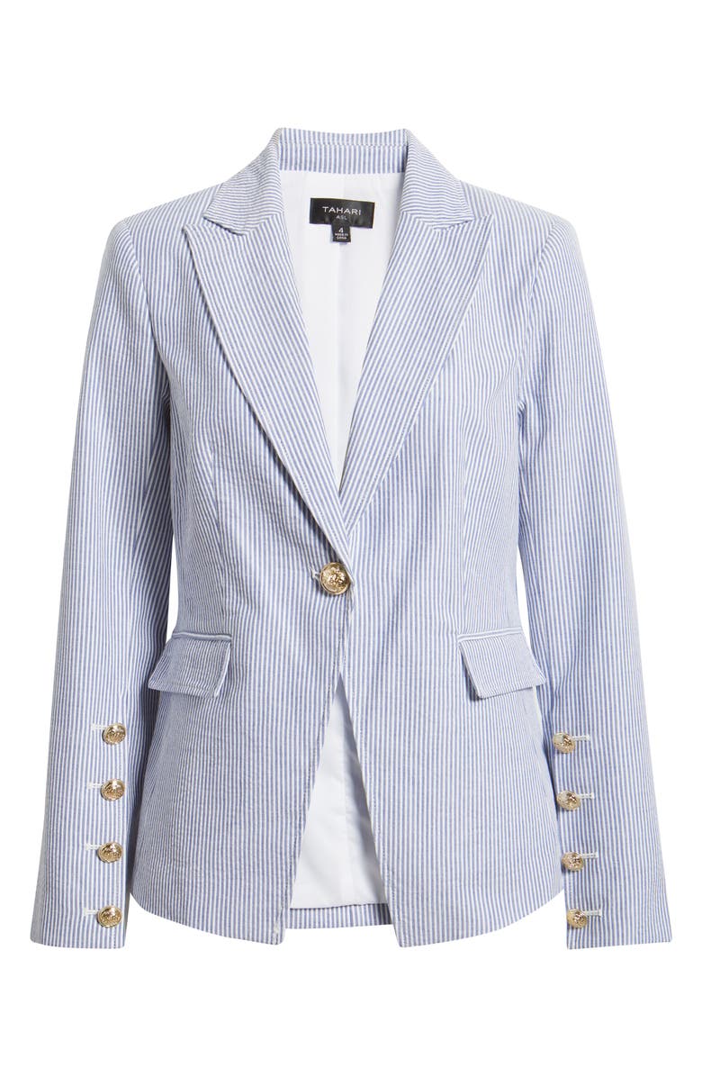 Tahari ASL Seersucker Blazer, Main, color, Navy Ivory