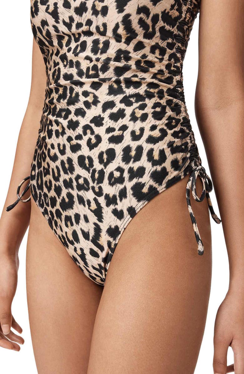AllSaints Court Side Tie One-Piece Swimsuit, Alternate, color, Leppo Brown