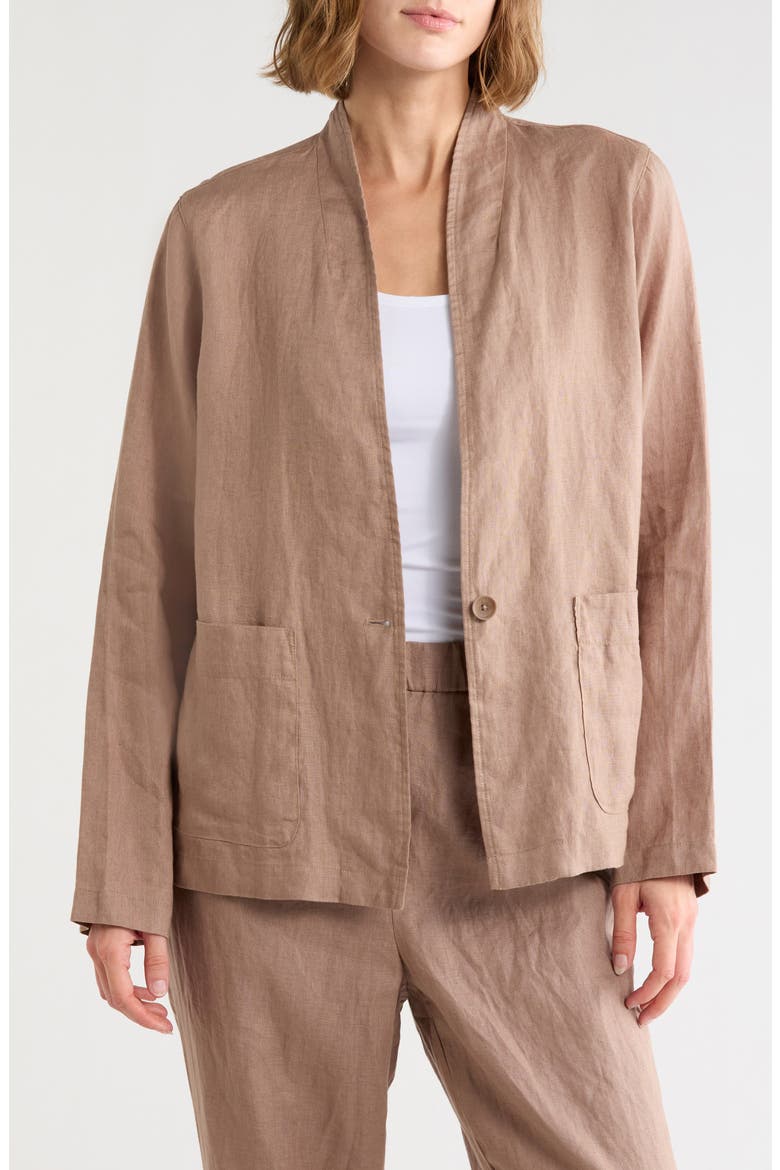 High Collar Organic Linen Jacket, Main, color, COCOA