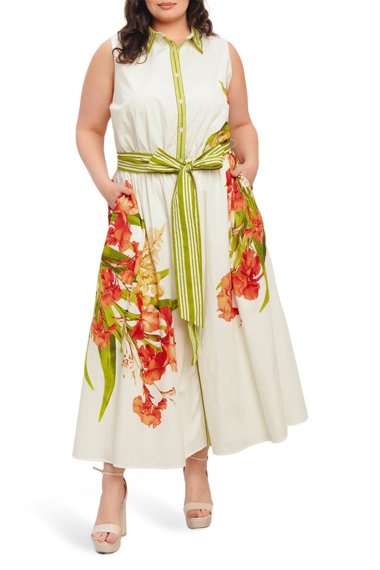 Tie Waist Shirtdress, Main, color, OFF WHITE