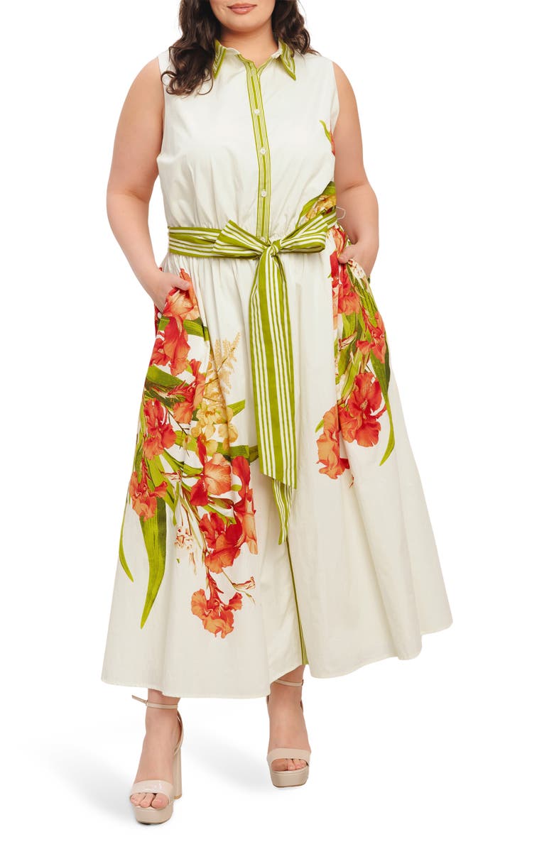 FLYING TOMATO Tie Waist Shirtdress, Main, color, Off White