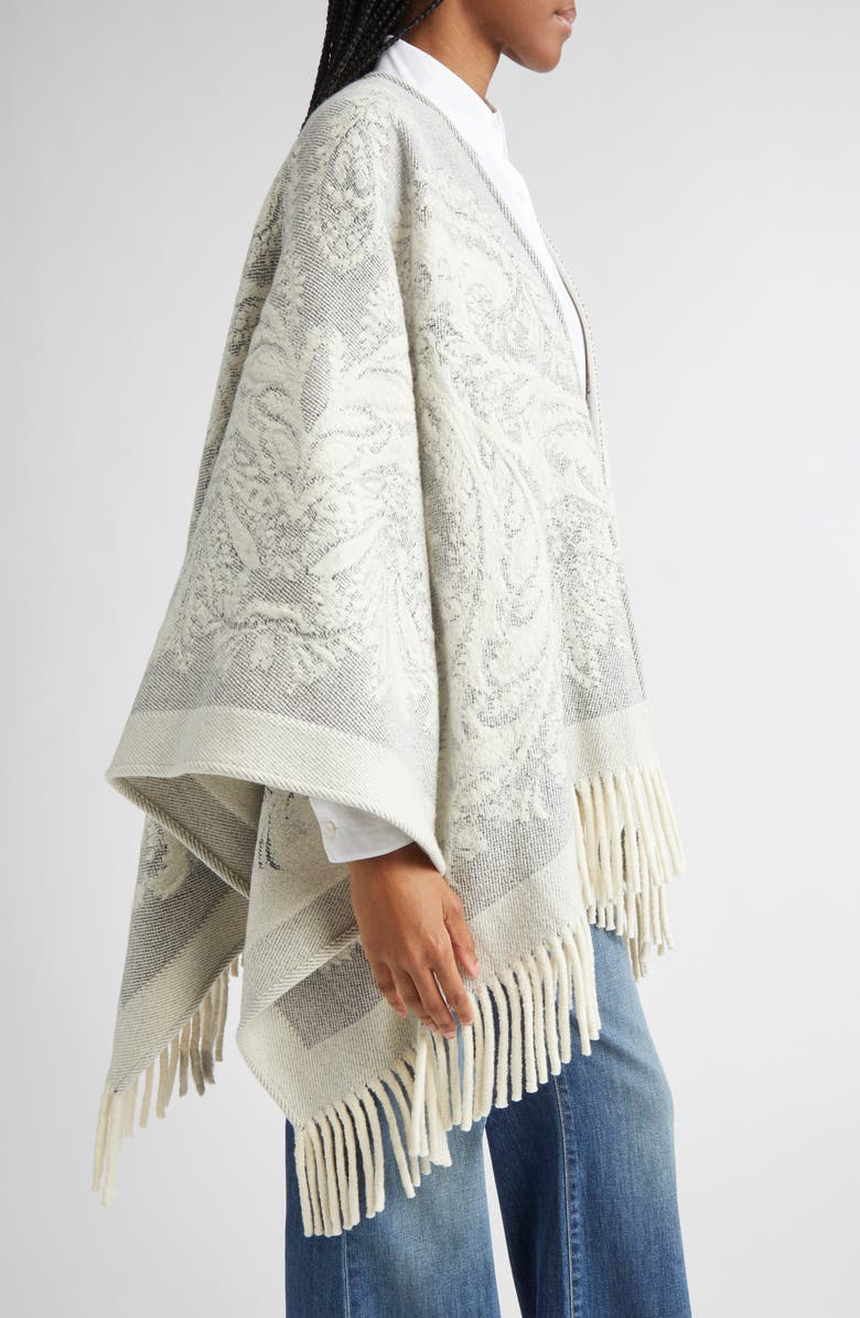 Etro Paisley Jacquard Wool Cape, Alternate, color, Grey/ White