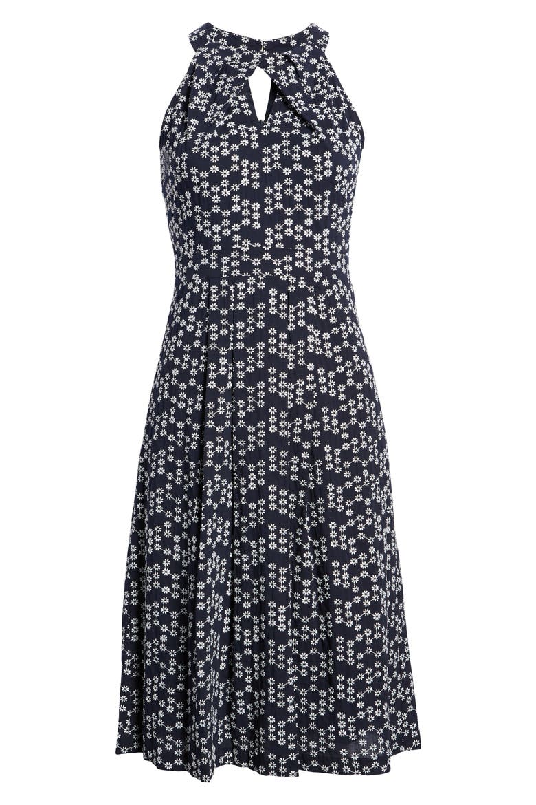 Daisy Embroidered Keyhole Halter Dress, Alternate, color, NAVY IVORY