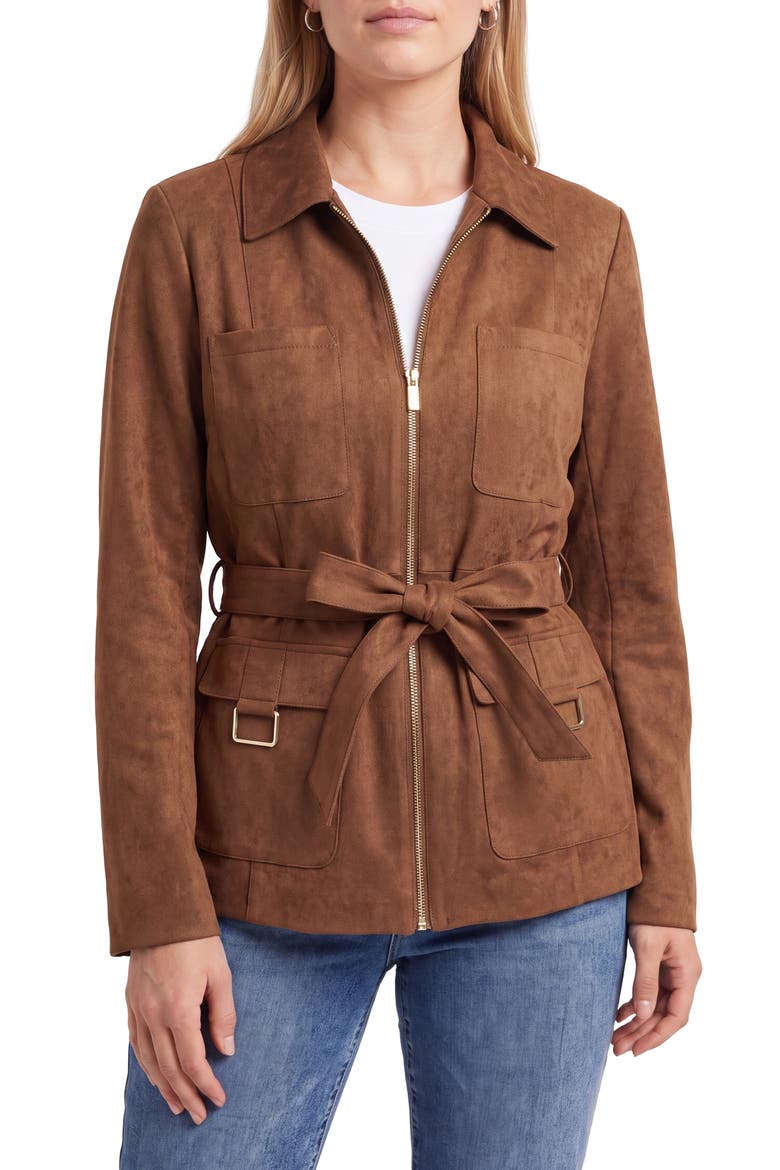 Faux Suede Utility Jacket, Alternate, color, WHISKEY