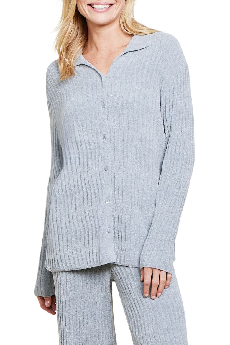 CozyChic® Ultra Lite® Wave Rib Button-Up Shirt, Main, color, MOONBEAM