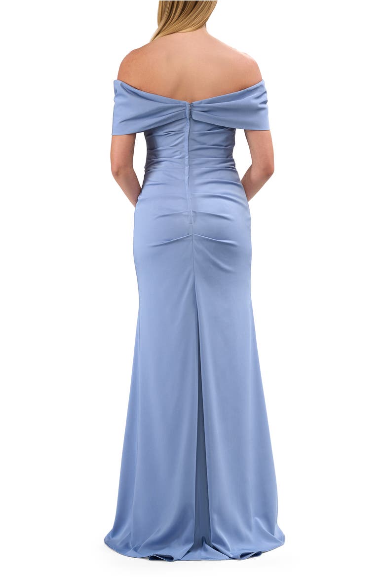Off-the-Shoulder Gown with Draped Bow Detail, Alternate, color, Smoky Blue
