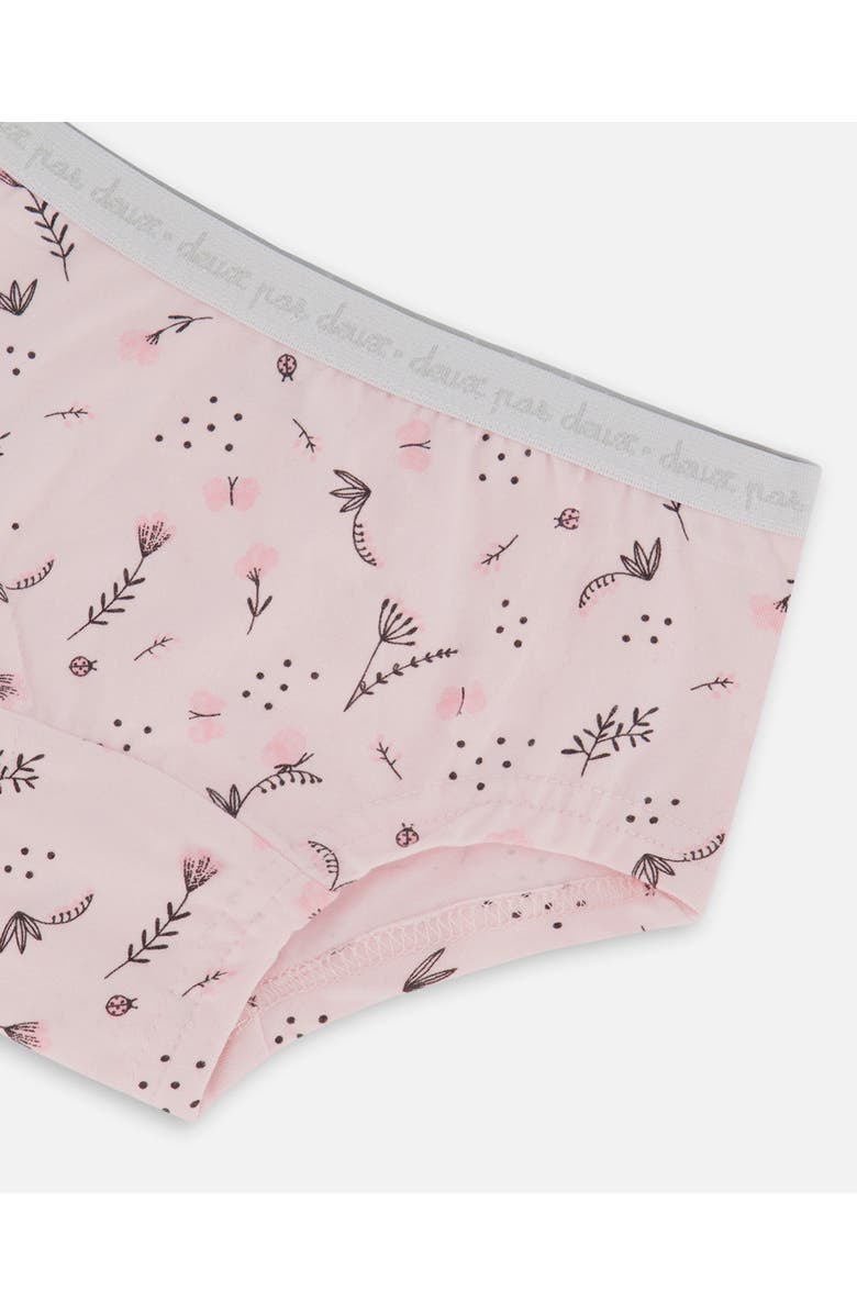 Deux par Deux Girl's Printed Organic Cotton Boyshort Panty Small Pink Flowers On Pale Pink Background, Alternate, color, 