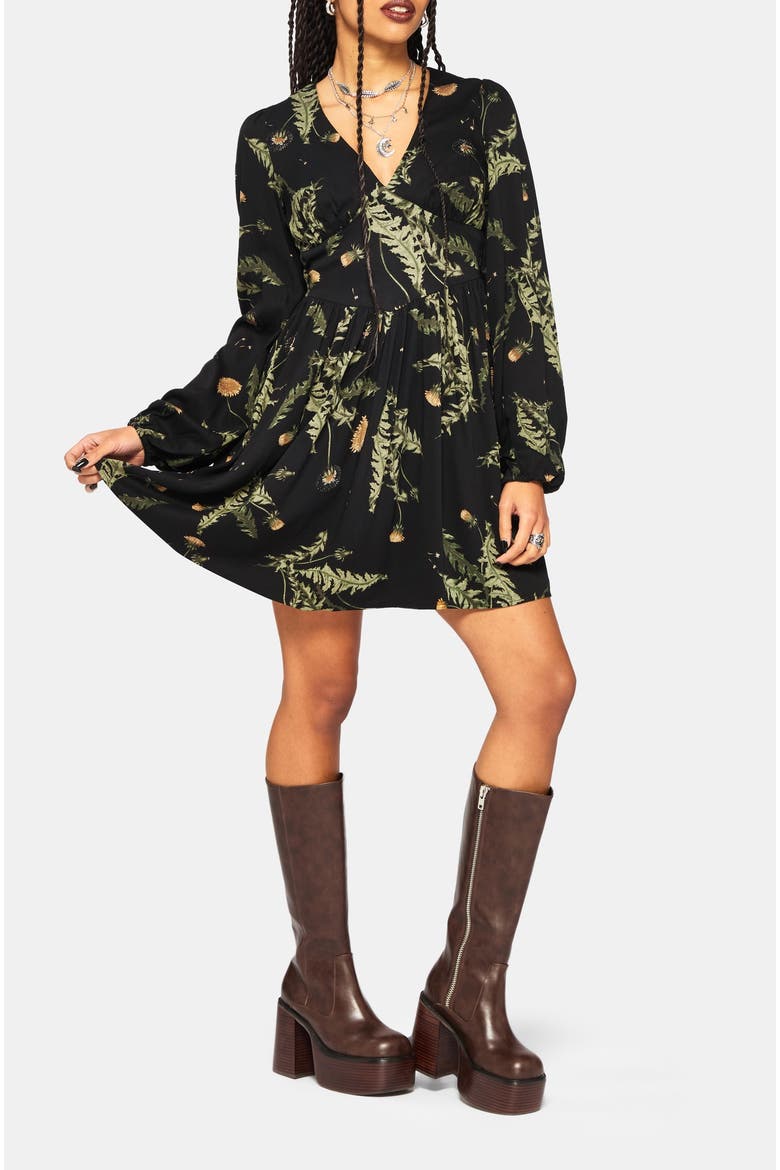Cimora Dandelion Print Mini Dress, Main, color, Black