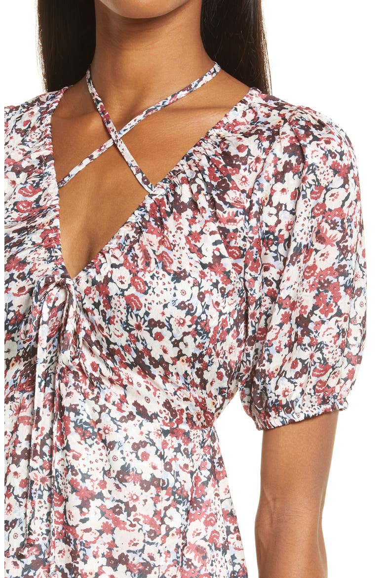Floral Print Tie Front Midi Dress, Alternate, color, DITSY