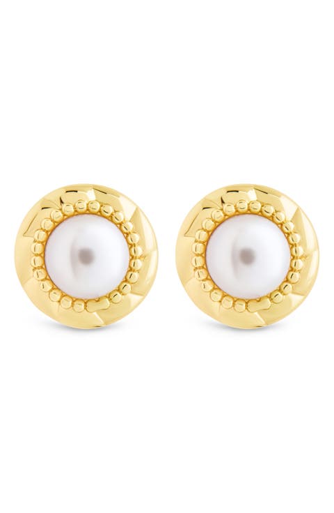 Eudora Pearl Button Stud Earrings