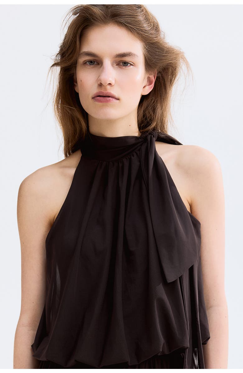 H&M Scarf-collar Top, Alternate, color, Dark Brown