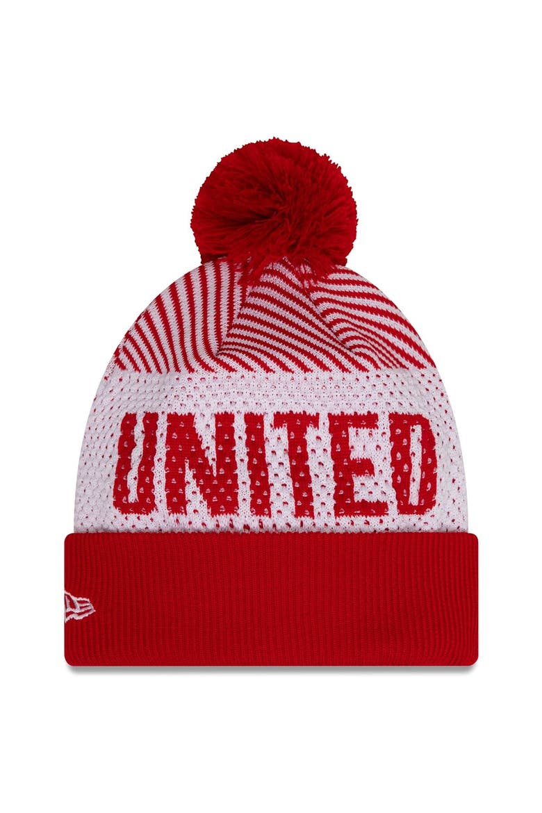 Men's New Era Red Manchester United Engineered Sport Cuffed Knit Hat with Pom, Alternate, color, Red