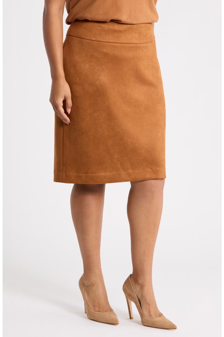 Faux Suede Pencil Skirt, Alternate, color, LUGGAGE