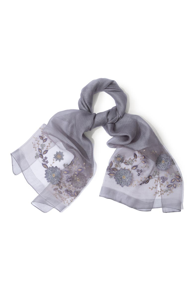 Floral Embroidered Scarf, Alternate, color, GREY