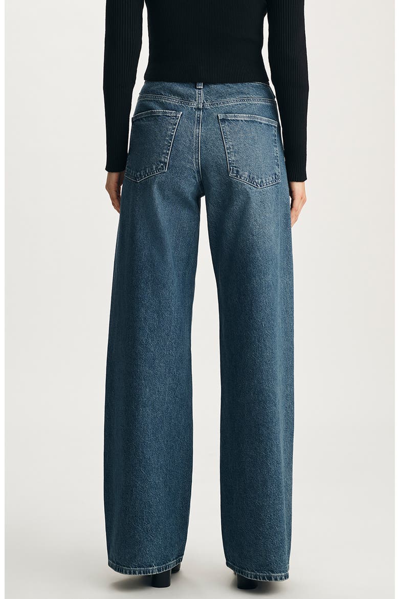 Siena Embellished High Waist Wide Leg Jeans, Alternate, color, MID BLUE SHINY DENIM